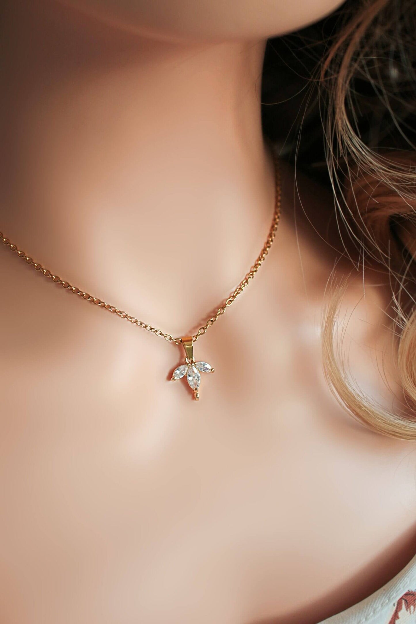 "Bloom" | 24K CZ Dainty Flower Petals Pendant Necklace-1