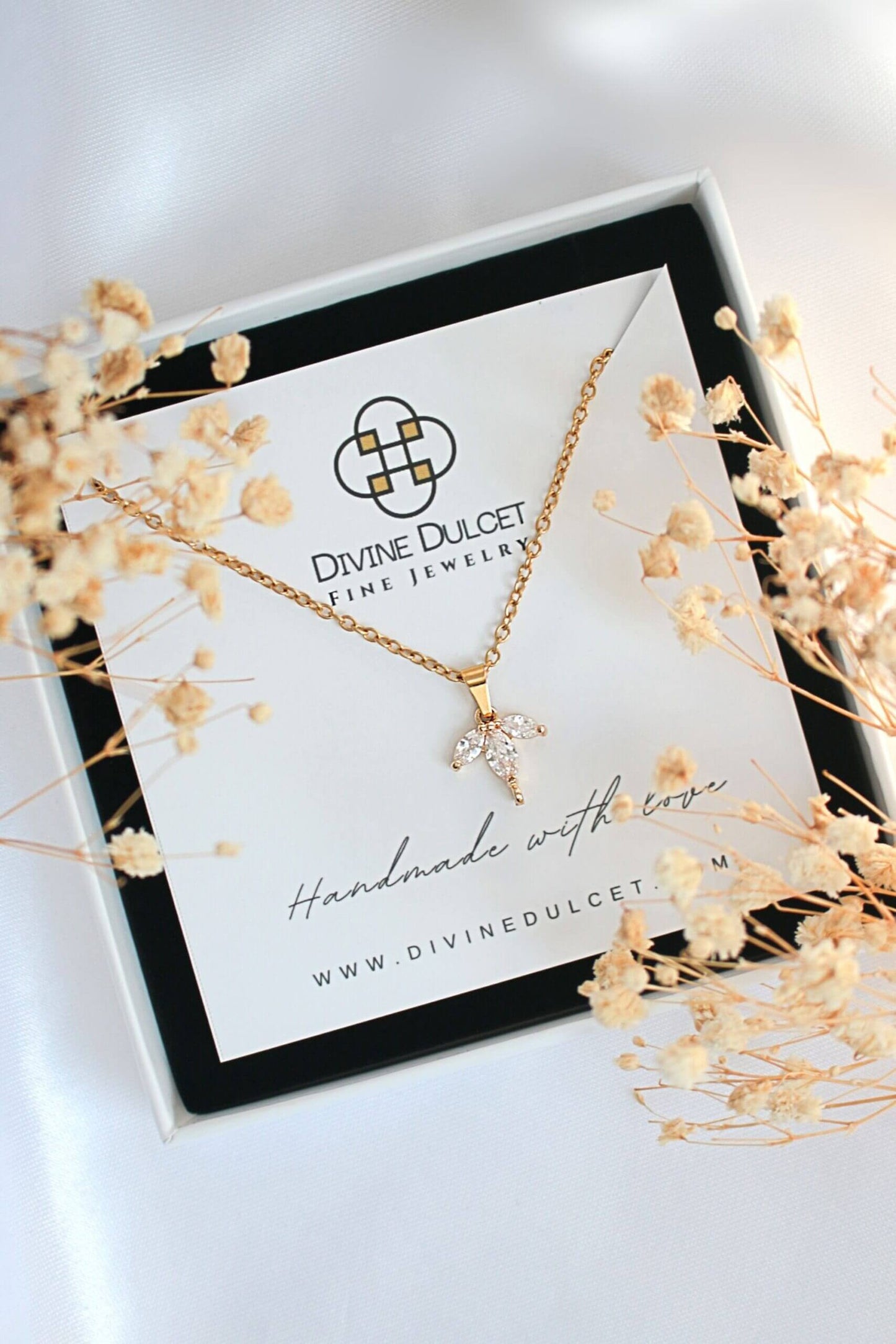 "Bloom" | 24K CZ Dainty Flower Petals Pendant Necklace-2